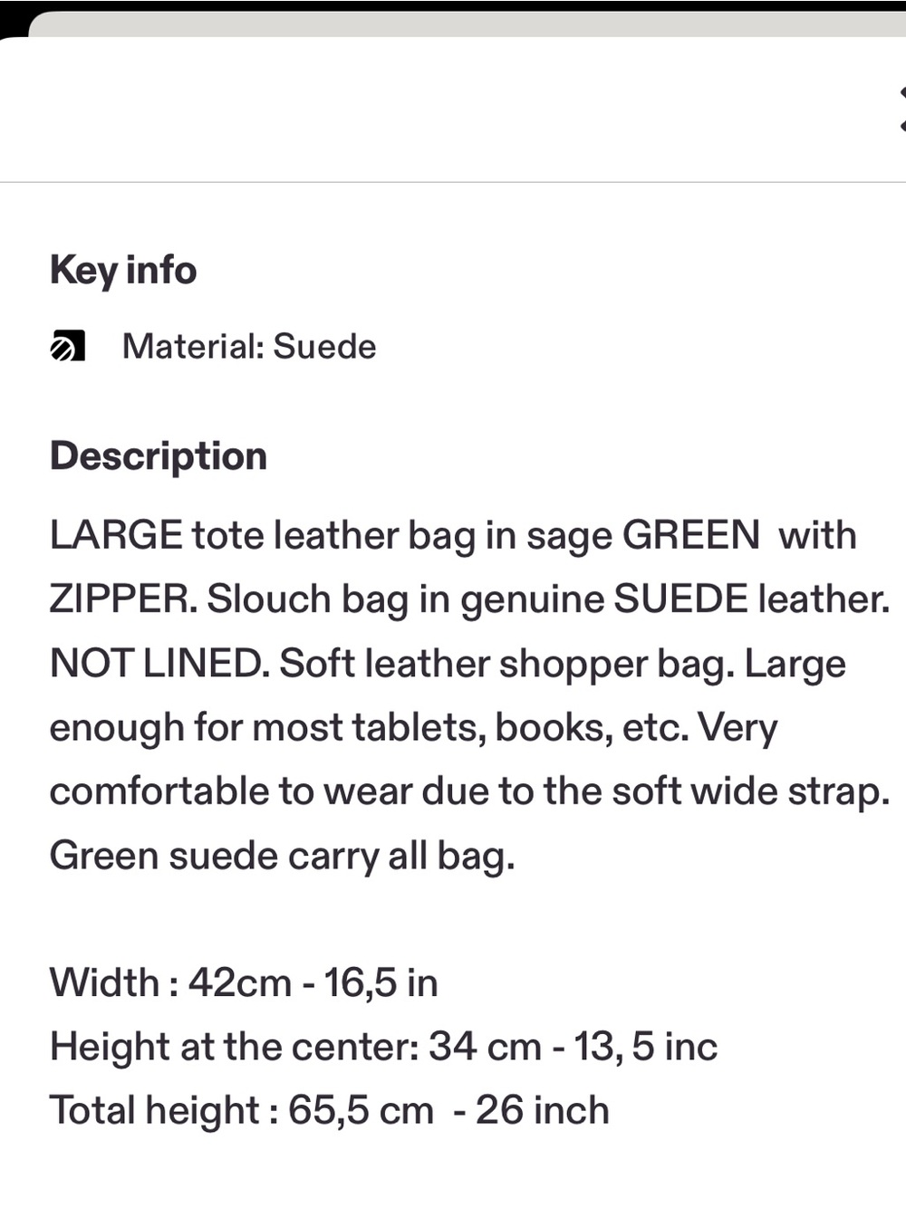 Made in Italy suede leather zipper tote moss / warm sage green - Picture 13 of 13